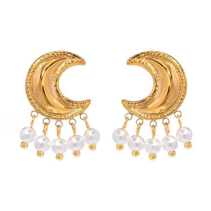 Golden Crescent Moon Astrology Necklace Bracelet Earrings Jewelry Set