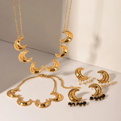 Golden Crescent Moon Astrology Necklace Bracelet Earrings Jewelry Set