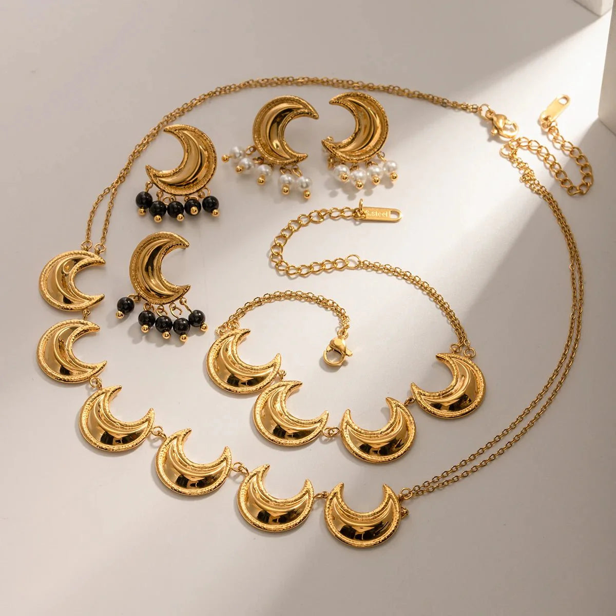 Golden Crescent Moon Astrology Necklace Bracelet Earrings Jewelry Set