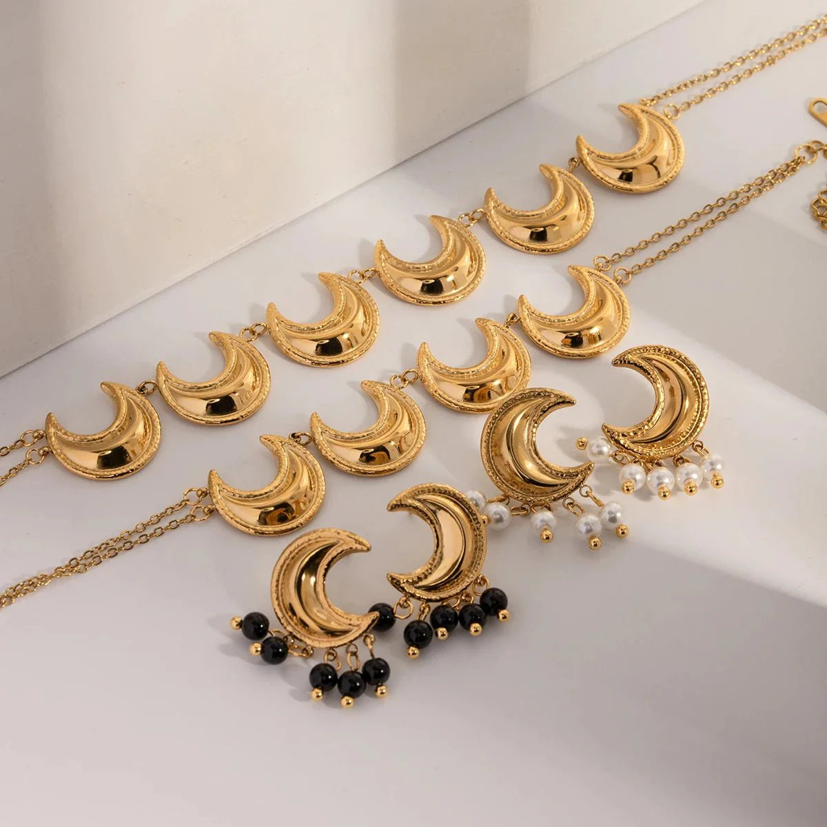 Golden Crescent Moon Astrology Necklace Bracelet Earrings Jewelry Set