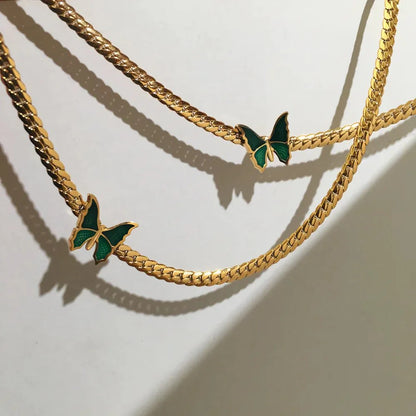 Golden Herringbone Butterfly Choker Necklace