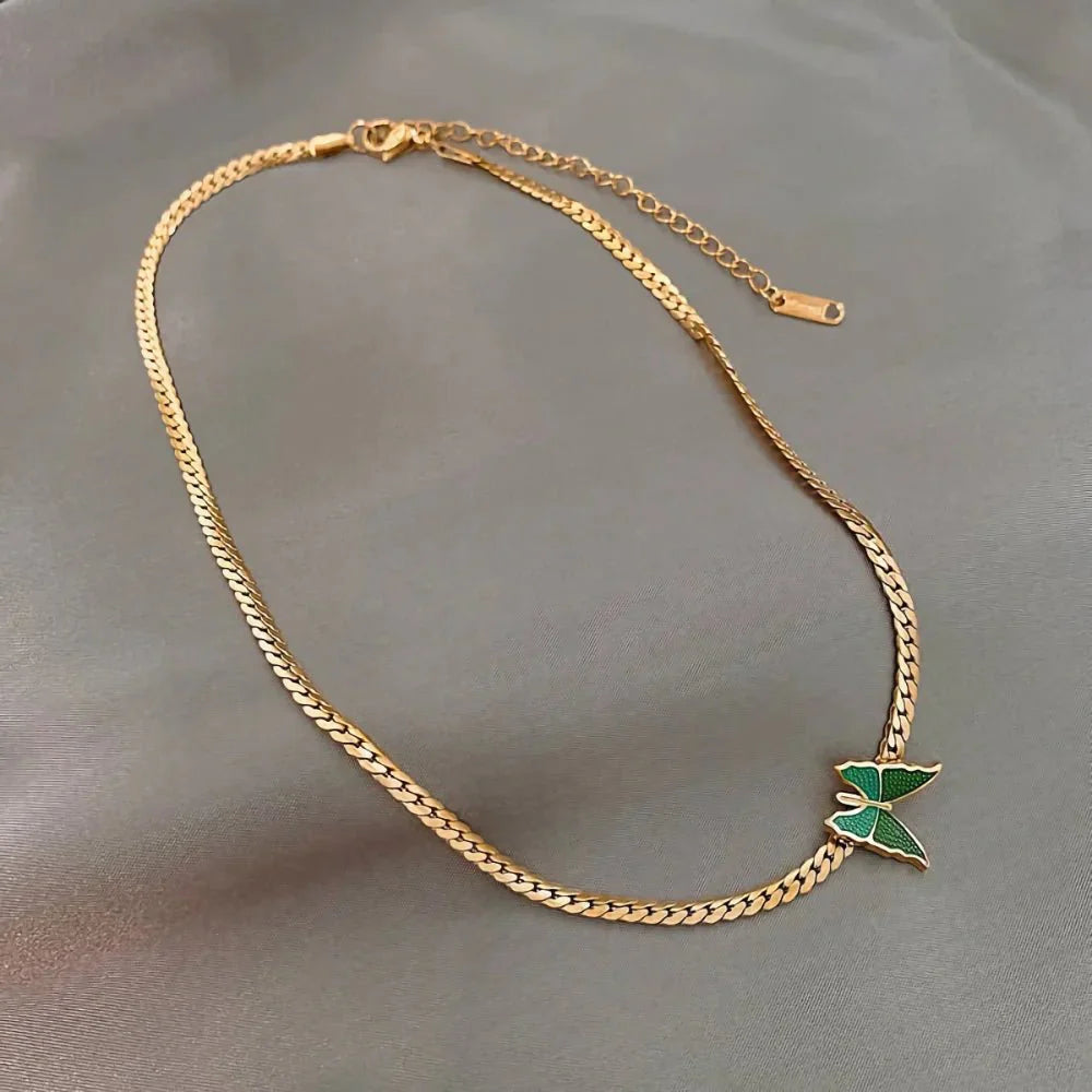 Golden Herringbone Butterfly Choker Necklace