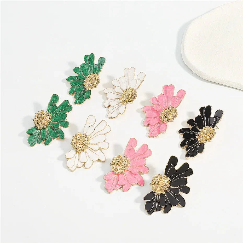 Half Flower Enamel Earrings