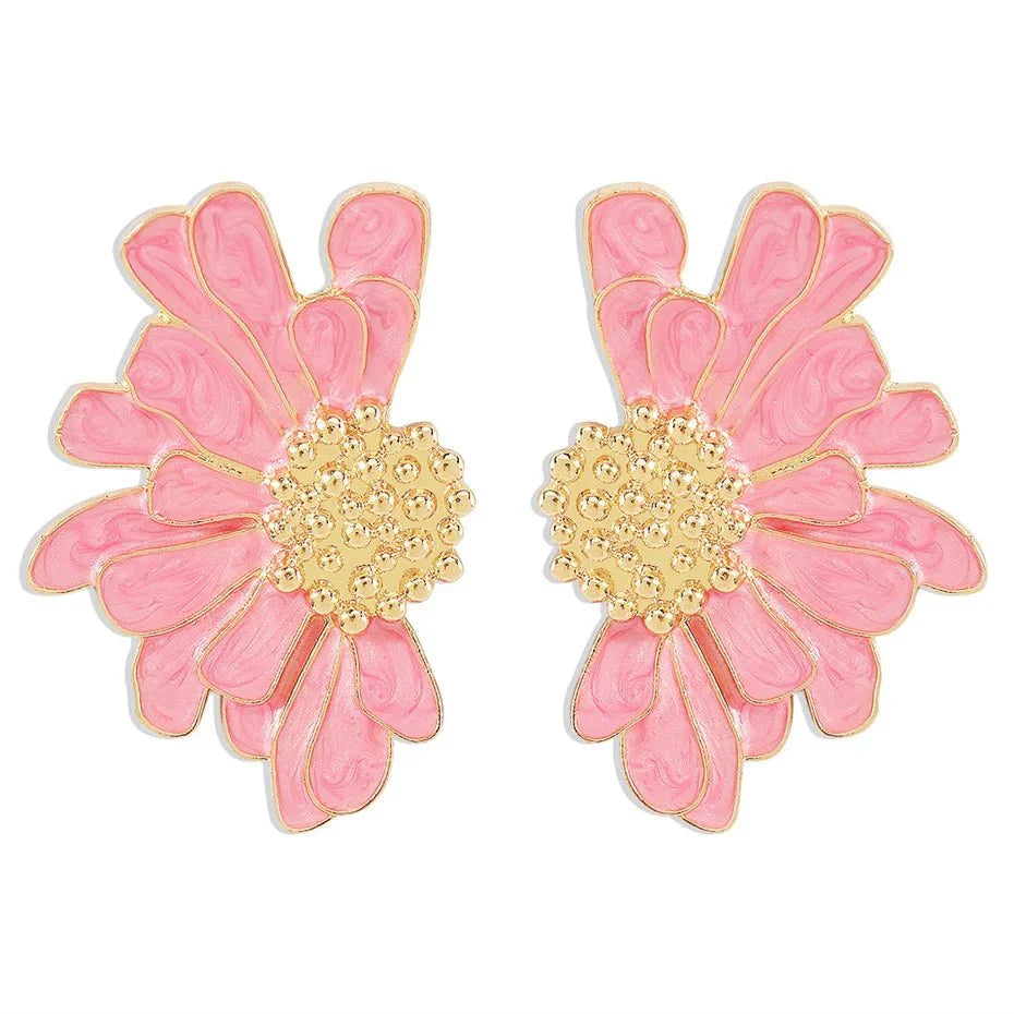 Half Flower Enamel Earrings