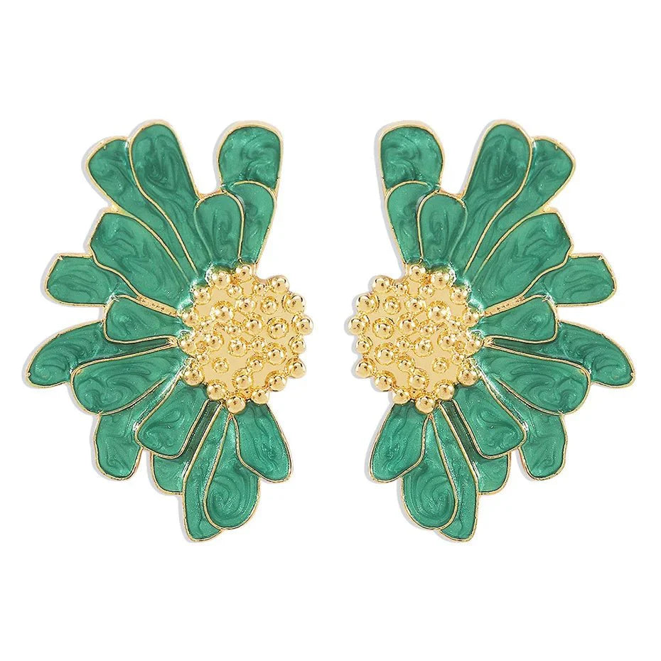 Half Flower Enamel Earrings