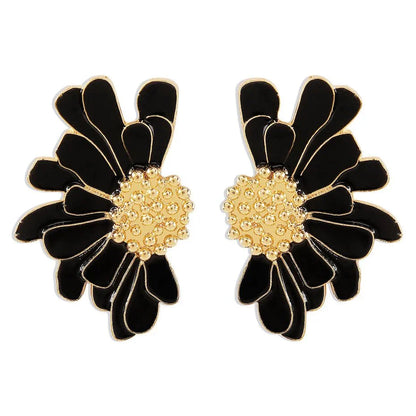 Half Flower Enamel Earrings