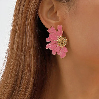 Half Flower Enamel Earrings