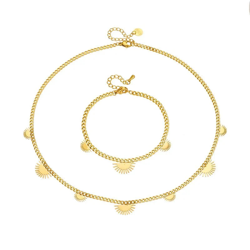 Half Sun Charm Necklace and Bracelet Set