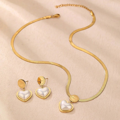 Herringbone Love Heart Necklace and Earrings Set