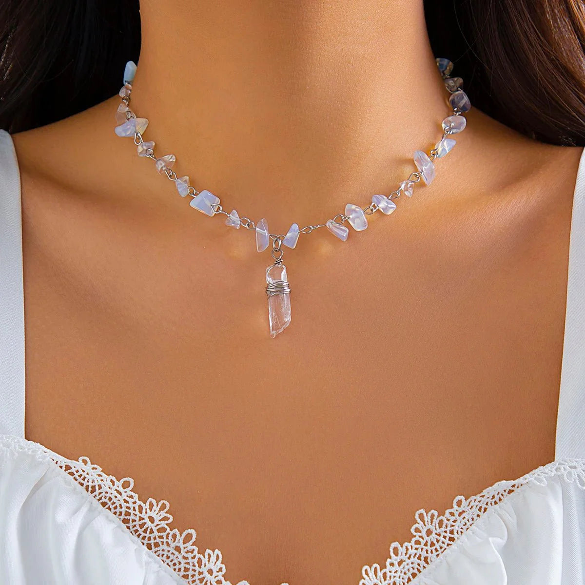 Ice Crystal Stone Choker Necklace