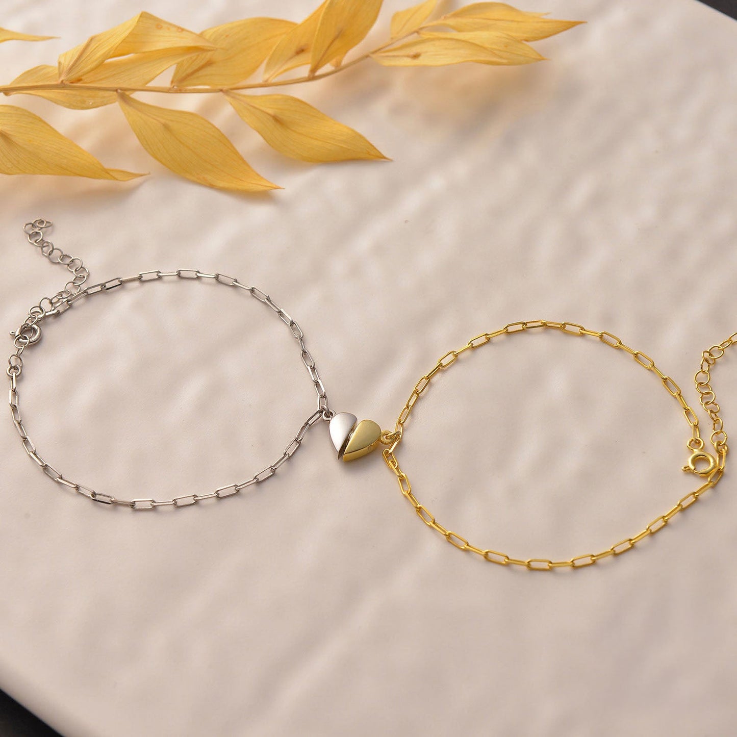 Magnetic Heart Paperclip Chain Love Bracelet Set