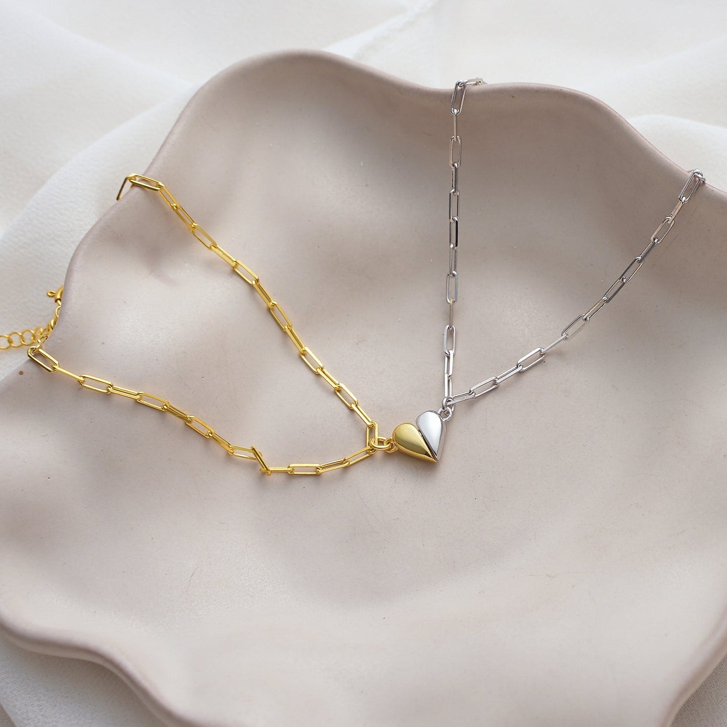 Magnetic Heart Paperclip Chain Love Bracelet Set