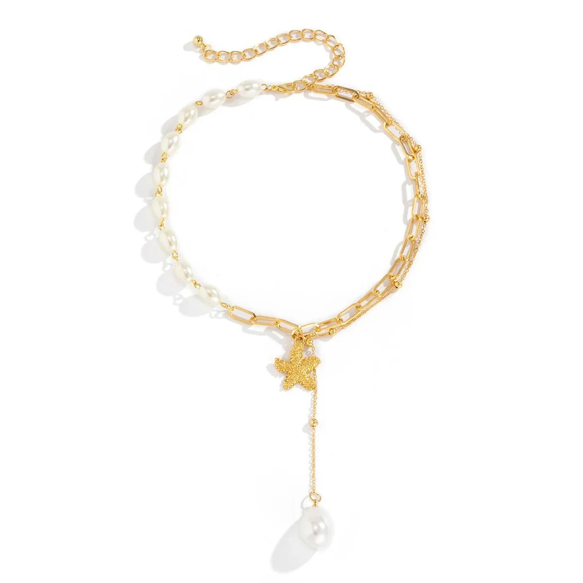 Layered Beach Pearl Drop Starfish Necklace