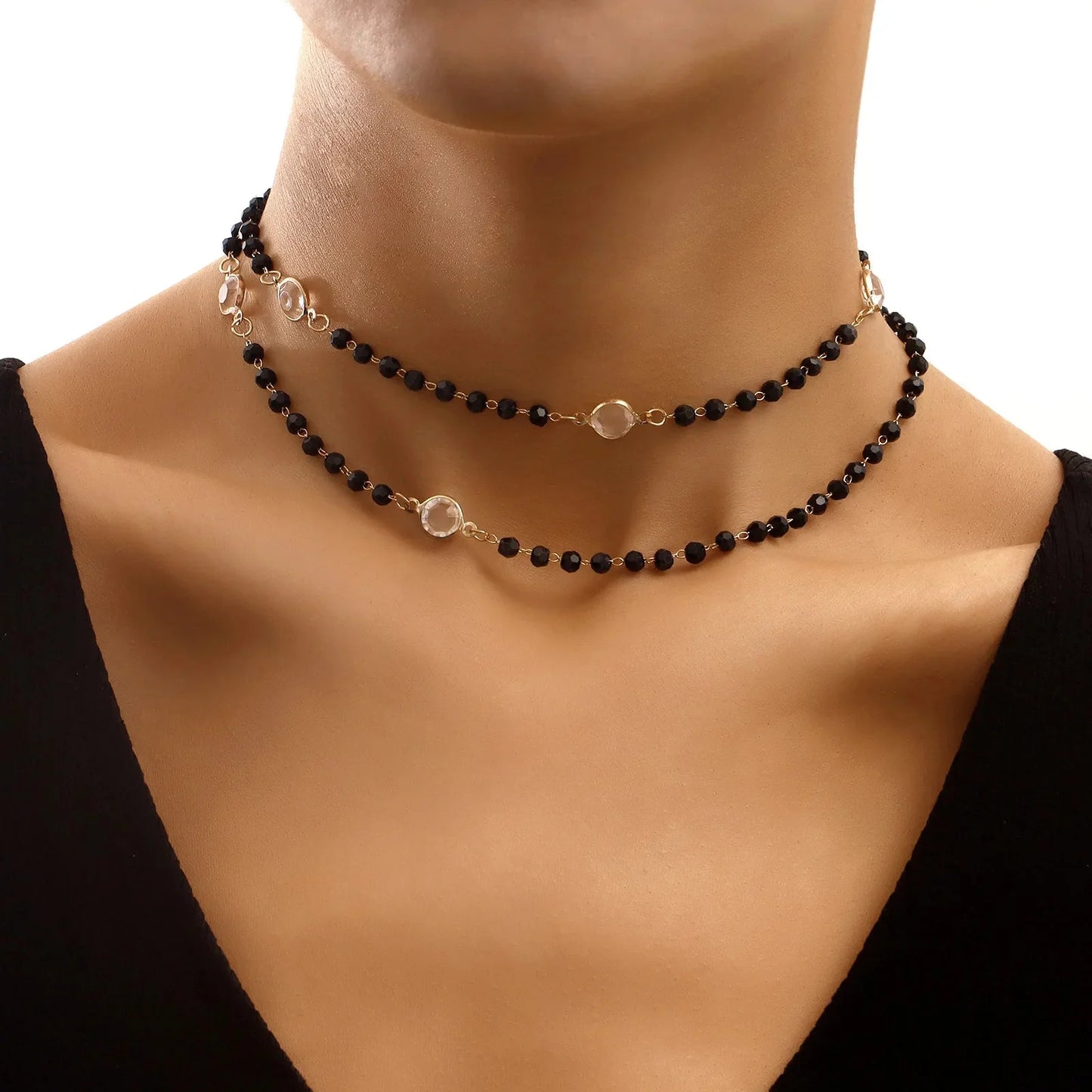 Layered Black Crystal Necklace
