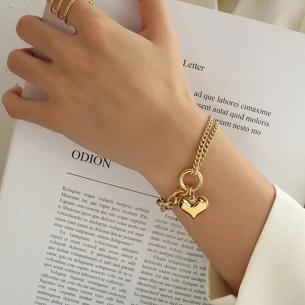 Layered Chain and Paperclip Heart Bracelet