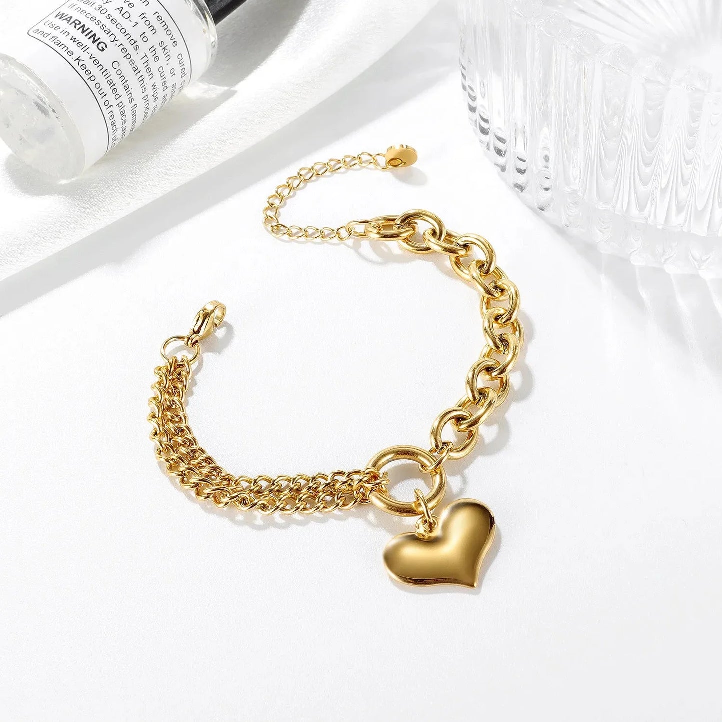 Layered Chain and Paperclip Heart Bracelet