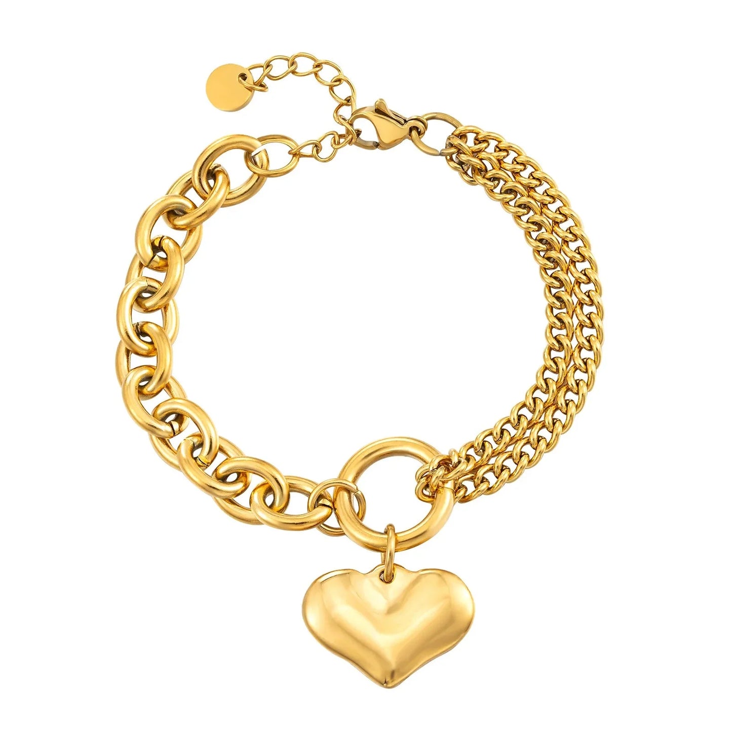 Layered Chain and Paperclip Heart Bracelet