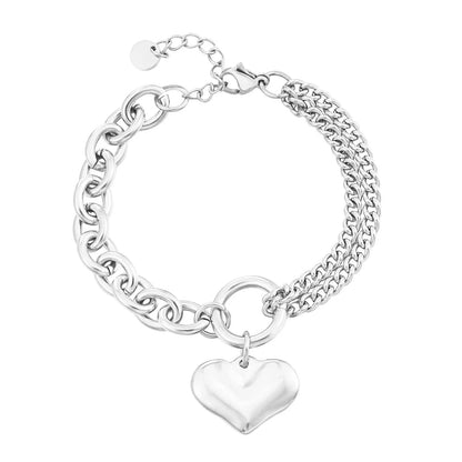 Layered Chain and Paperclip Heart Bracelet