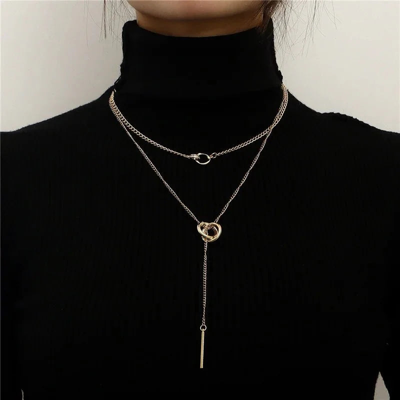 Layered Dual Circle Chain Necklace