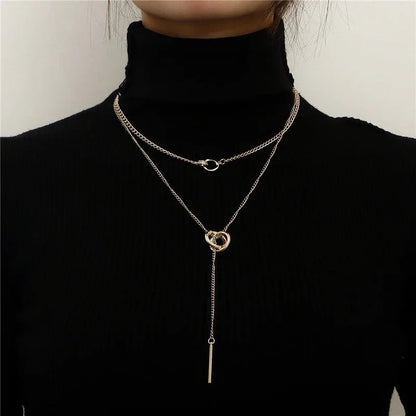 Layered Dual Circle Chain Necklace