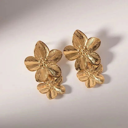 Layered Hibiscus Flower Floral Earrings