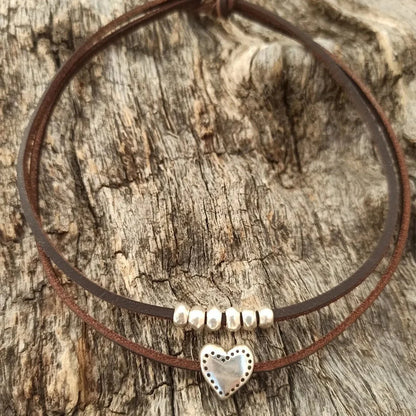 Layered Leather Heart Choker Necklace
