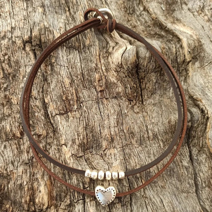 Layered Leather Heart Choker Necklace