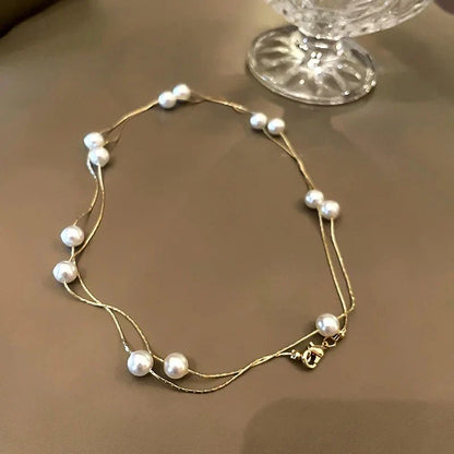 Layered Pearl Classy Choker Necklace