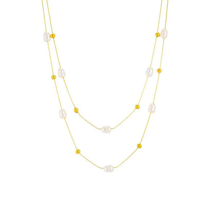 Layered Pearl Gold Beaded Necklace