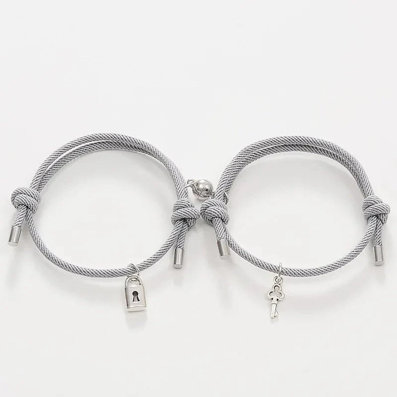 Lock and Key Magnetic Rope Bracelet Set