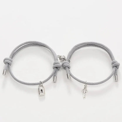 Lock and Key Magnetic Rope Bracelet Set