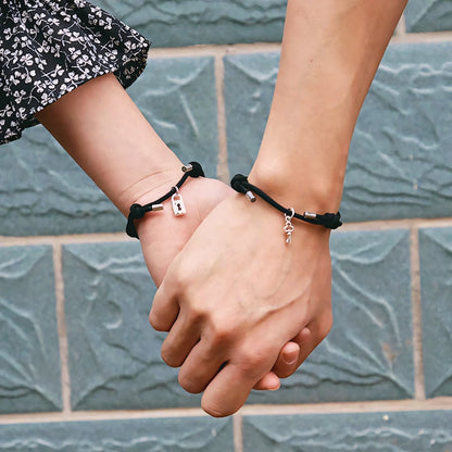 Lock and Key Magnetic Rope Bracelet Set