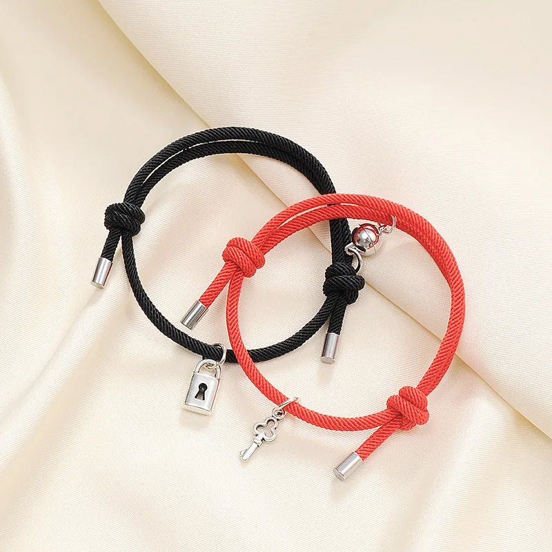 Lock and Key Magnetic Rope Bracelet Set
