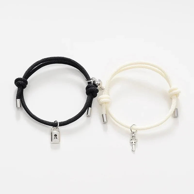 Lock and Key Magnetic Rope Bracelet Set