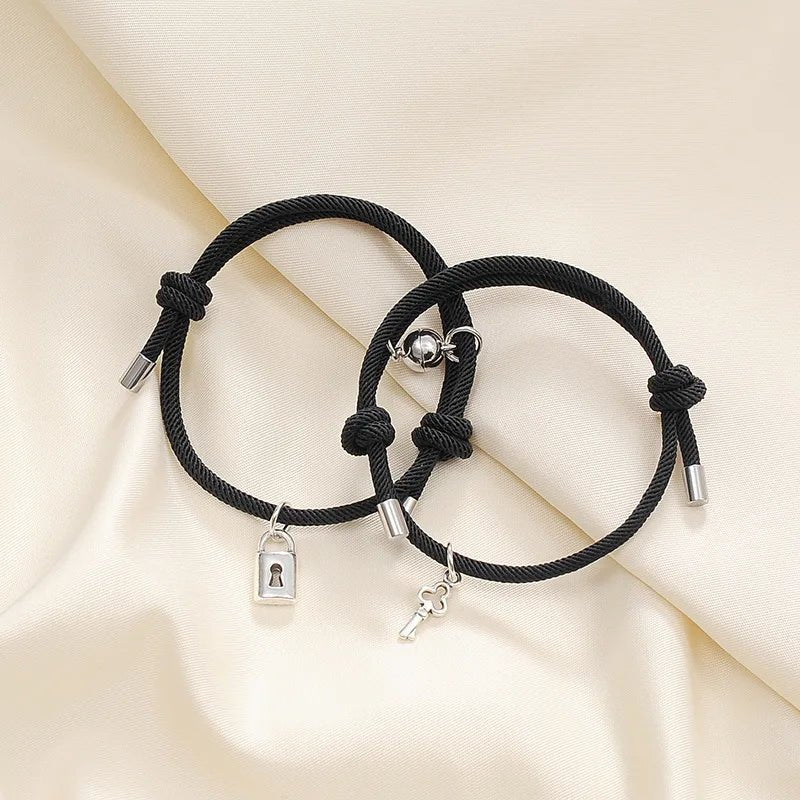 Lock and Key Magnetic Rope Bracelet Set