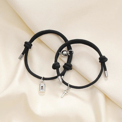 Lock and Key Magnetic Rope Bracelet Set