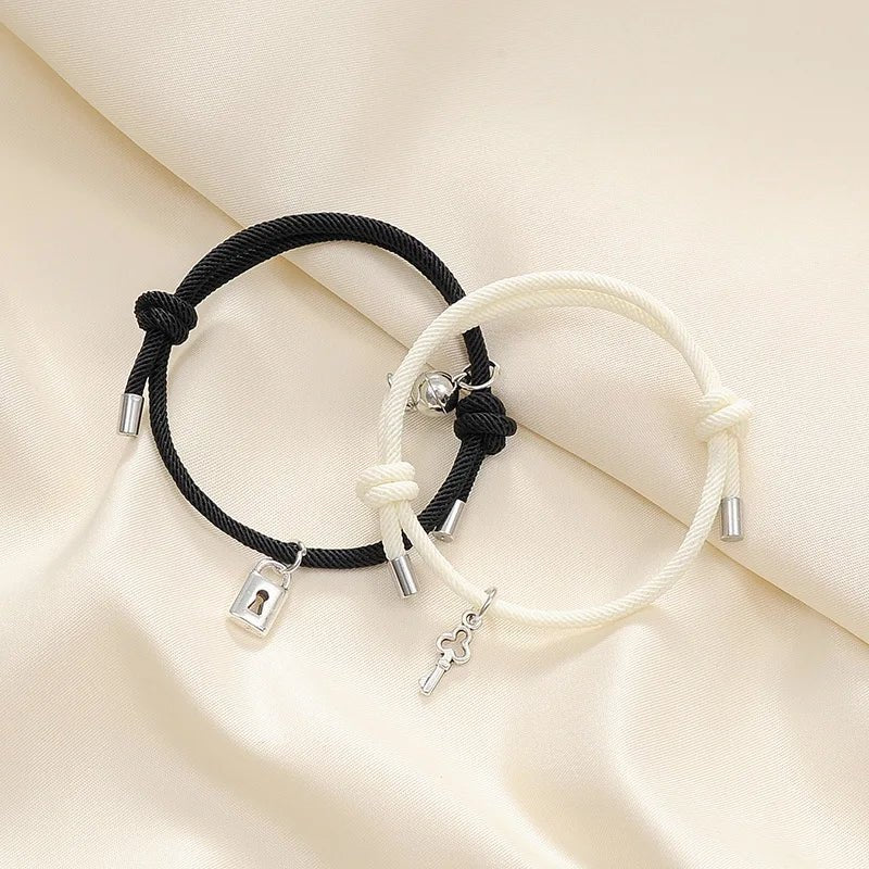 Lock and Key Magnetic Rope Bracelet Set
