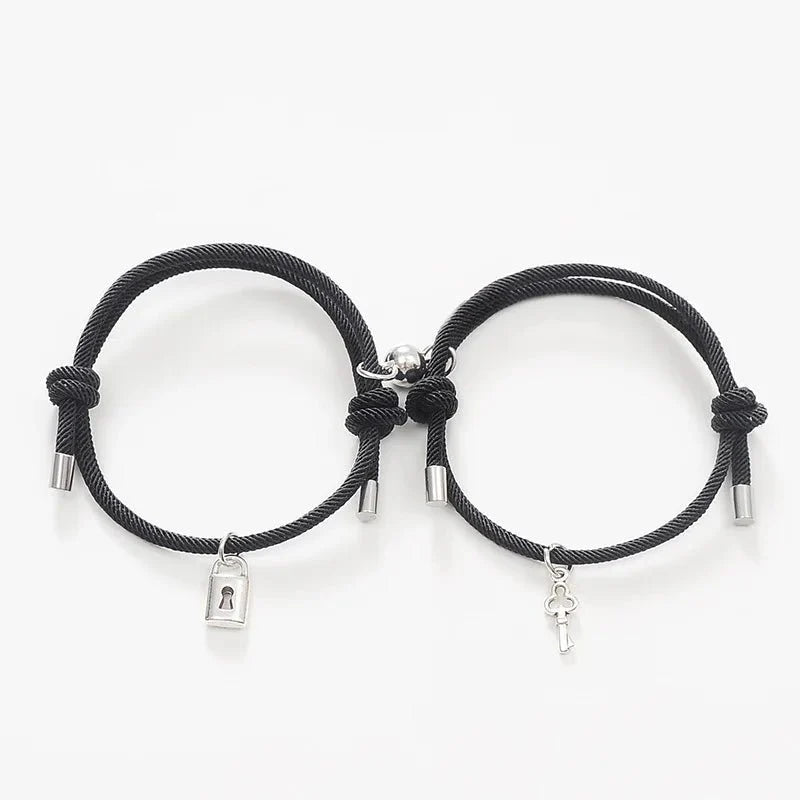 Lock and Key Magnetic Rope Bracelet Set