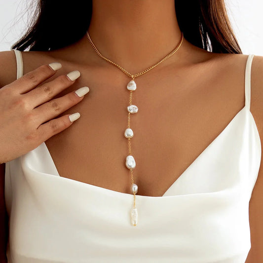 Long Pearl Drop Tassel Necklace