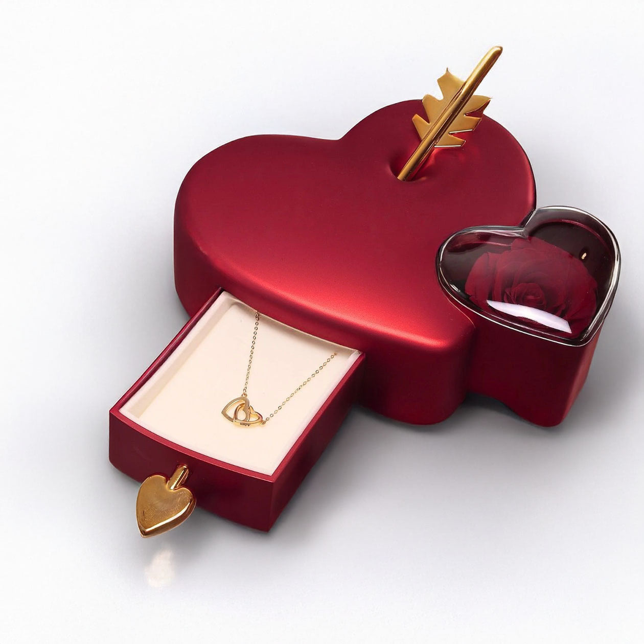 Eternal Love Box Dual Hearts Engraved Necklace