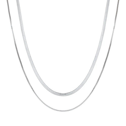 Two silver chain necklaces on a white background
