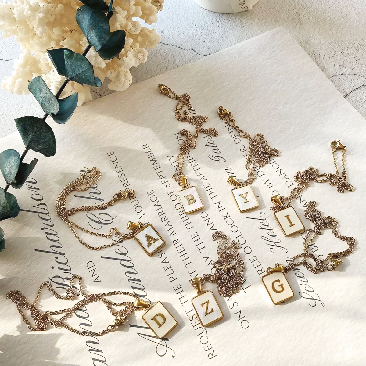 Minimal Accented Pearl Letter Initial Necklace