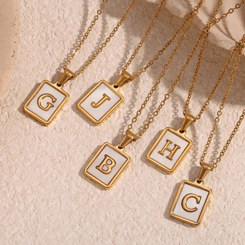 Minimal Accented Pearl Letter Initial Necklace