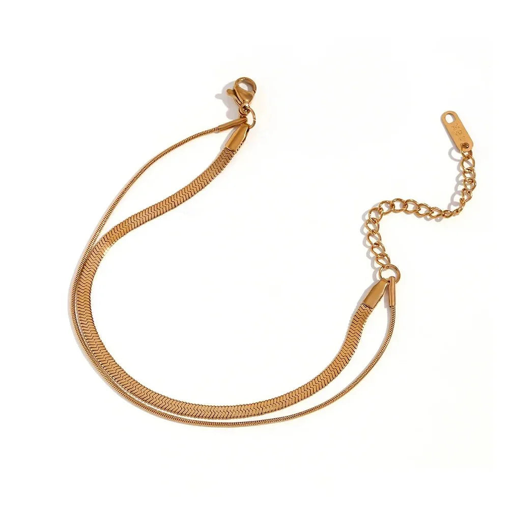Minimal Herringbone & Dainty Snake Chain Layered Bracelet