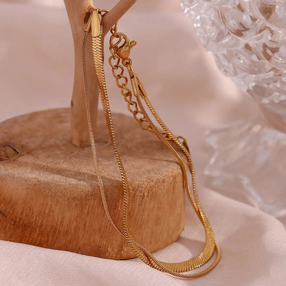 Minimal Herringbone & Dainty Snake Chain Layered Bracelet