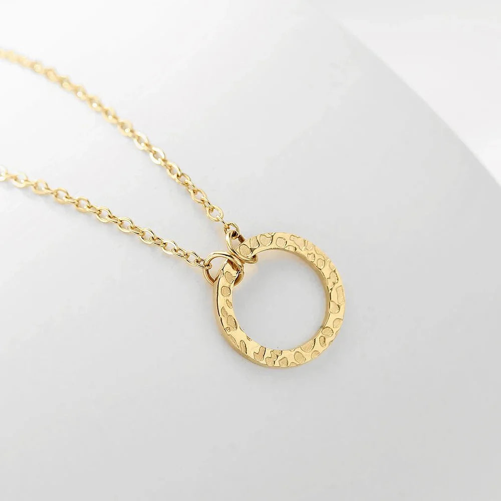 Minimal Textured Circle Necklace