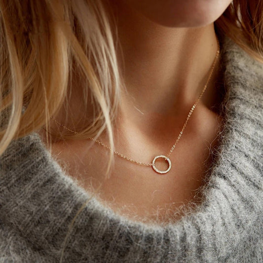 Minimal Textured Circle Necklace