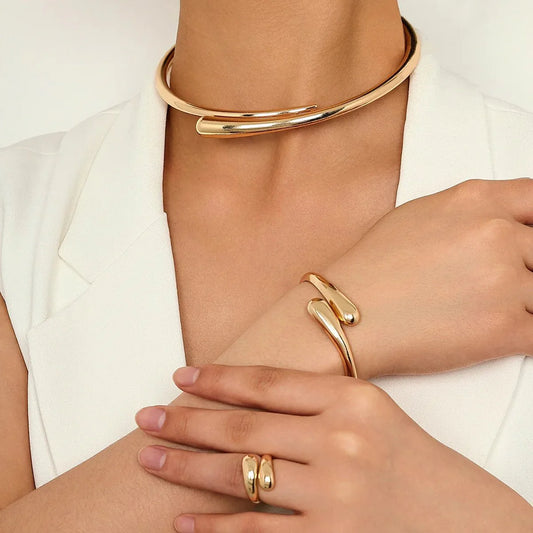 Modern Wrap Choker Necklace, Bracelet, Ring Set