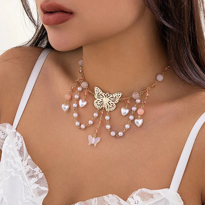 Multi Layered Butterfly Heart Choker Necklace