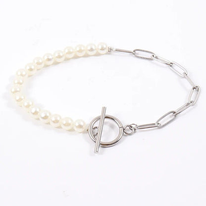 Paperclip Chain Pearl Blended Bracelet and Necklace